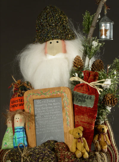 detail of Father Christmas, with schedule and lantern